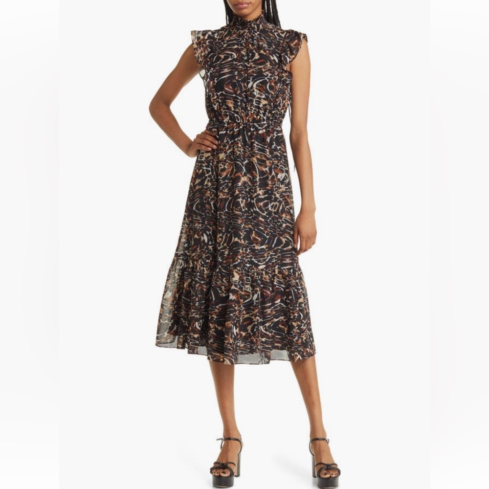Steve Madden Black and Cream Sleeveless Mock Neck Midi Dress